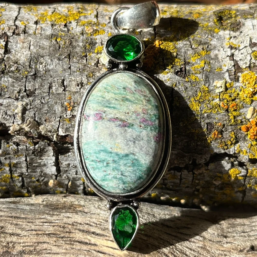 925 silver overlay ruby zoisite‎ pendant